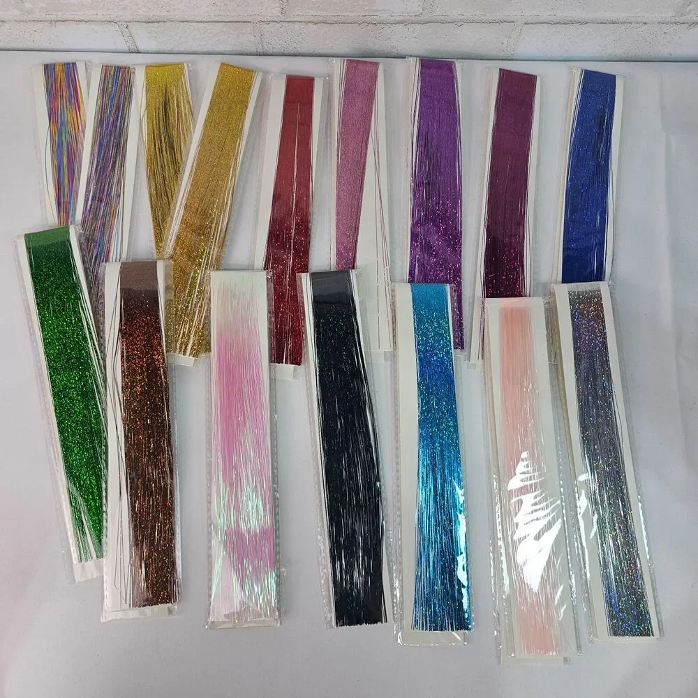 Hair Tinsel Extension Kit Multicolor Glitter Strands Tool Clips Beads Lot